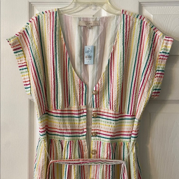 LOFT Colorful Striped Midi Summer Dress bottoms down size 8P brand new - Picture 5 of 12